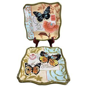 2 Butterfly by Certified international /Jennifer Brinley Square Salad Plate 8.5'